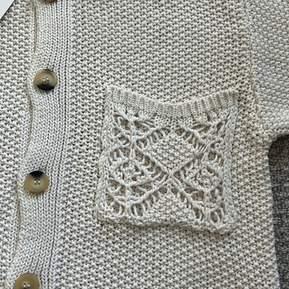 New Zara Men Cream Crochet Knit Top Shirt Men M Buttons - Picture 5 of 7
